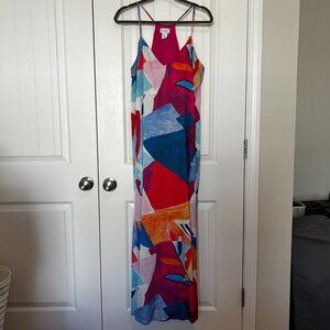 Nicole Miller NY XL Abstract Print Matte Charmeuse Maxi Dress Racerback